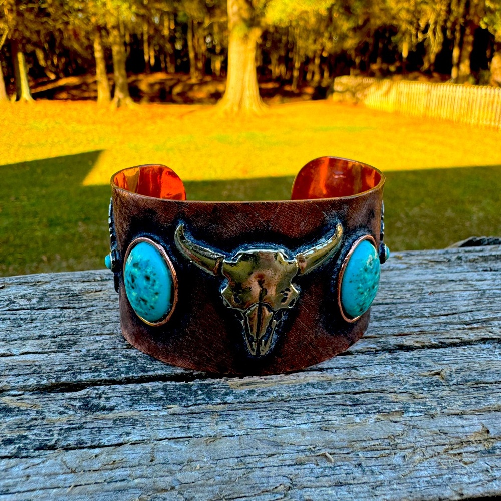Cuff bracelet longhorn turquoise western ladies